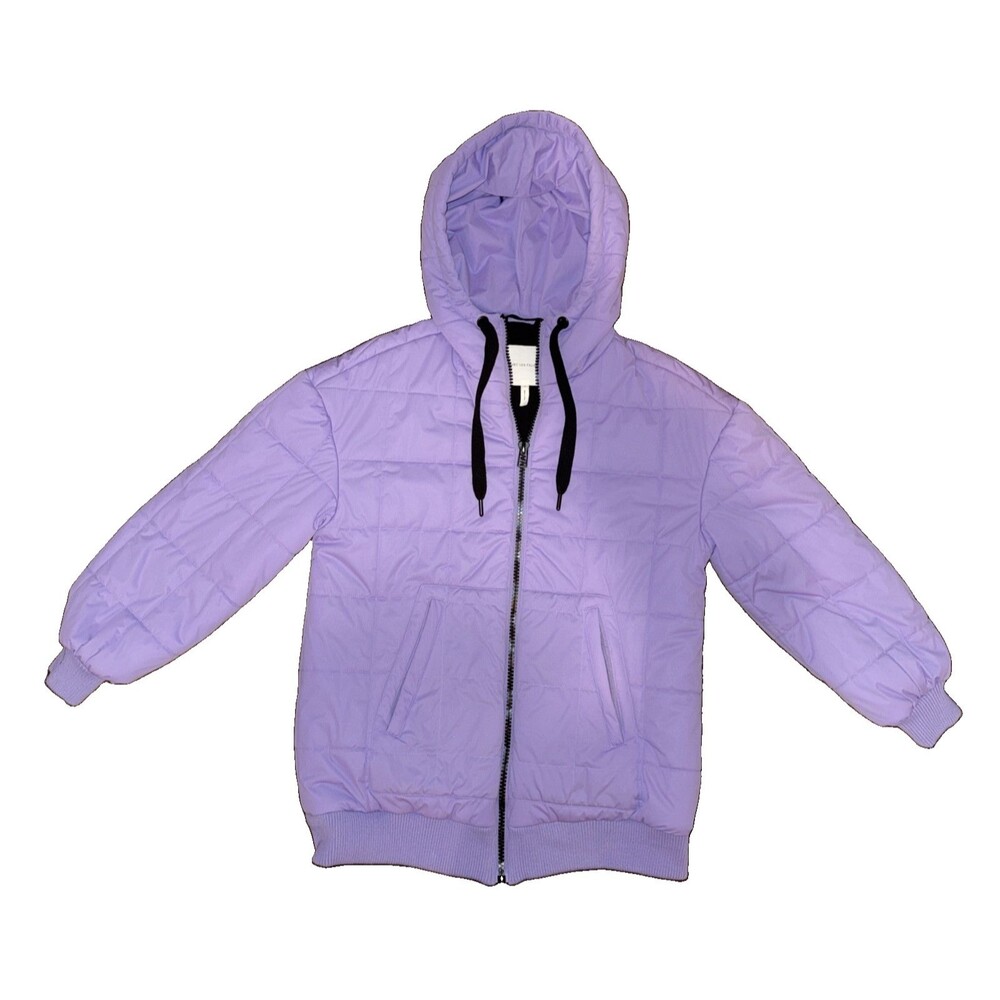 Avec Les Filles Womens Small Lilac Puffer Bomber Jacket Hooded Quilted Coat